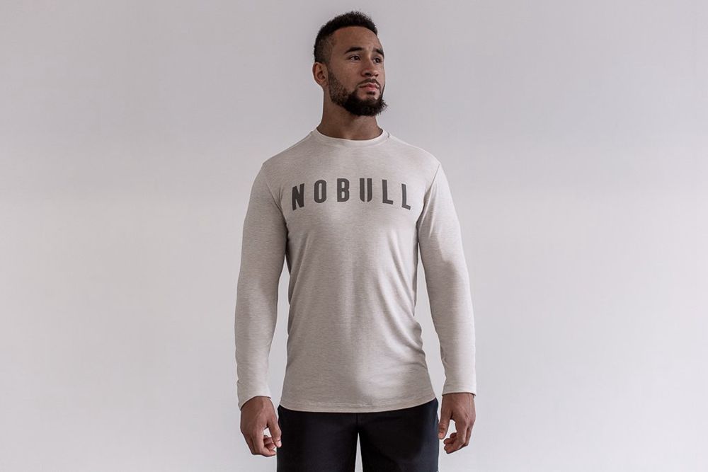 NOBULL Men's Long Sleeve Tee - Oatmeal - Ireland (1973OGIHU)